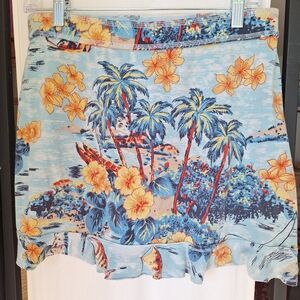 Express Floral and Palm Mini Skirt - Blue and Yellow